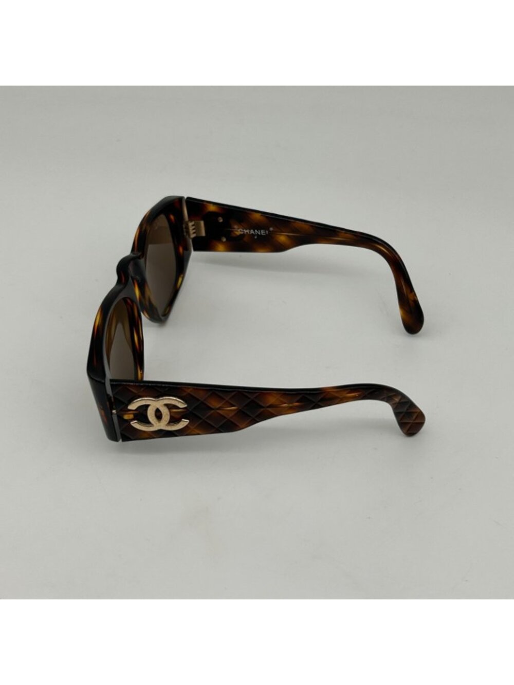 Chanel Vintage Quilted CC Logo Marble Brown Gold Acetate Sunglasses Eyewear - Picture 4 of 11